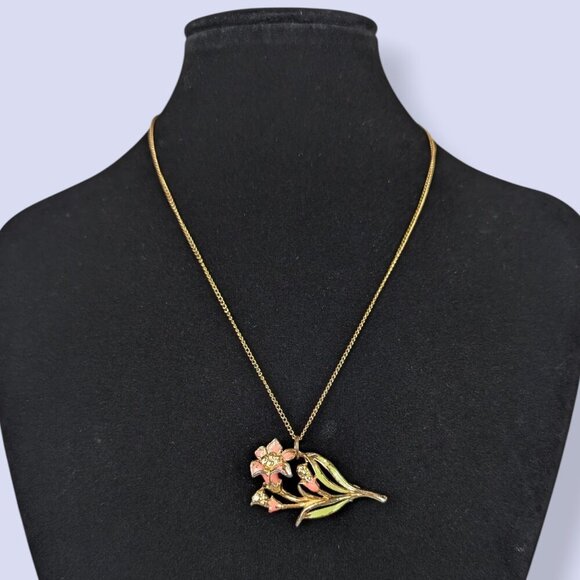 (2/$20) V. Floral Brooch Pendant Necklace - Picture 1 of 6